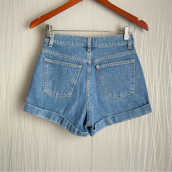 American Apparel High Rise Hi Waisted Denim Cuffed Jean Shorts Summer Wash Blue - Picture 6 of 11